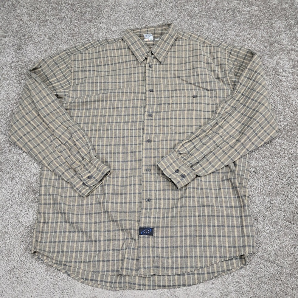 Cotton Reel Mens Large Plaid Button Down Shirt Tan Grey 100% Cotton‎ Canada